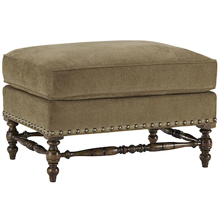 Traditional Ottoman with Turned Legs and Stretchers